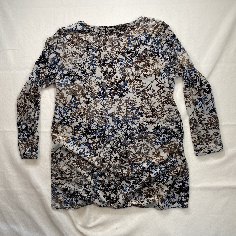 J Jill Pure Jill Long Sleeve Shirt Blouse Soft Stretch White Blue Brown Womens L - Picture 8 of 8
